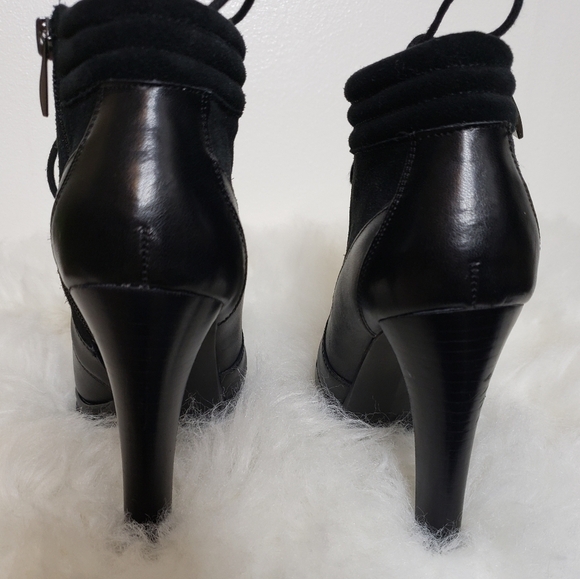 French Connection Sarina Lace Up Bootie Leather Ankle Padded Boots Mobwife Gloss - Picture 13 of 16